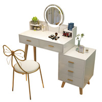 Table de toilette moderne avec miroir à LED, tiroirs de rangement et tabouret, idéale pour chambre à coucher, appartement et hôtel
