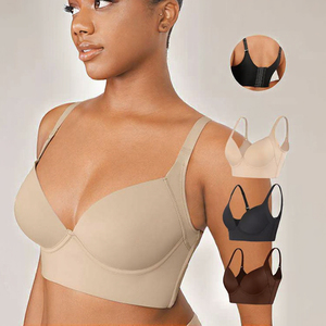 Artı boyutu nefes derin fincan kapsama spor sutyen telsiz katı baskılı etkili büyük kadınlar için geri yağ Push-up gizler - Product Image 2