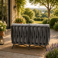 Ensemble de salon de jardin moderne 4 pièces en aluminium et corde, avec coussins épais, pour patio et conversation