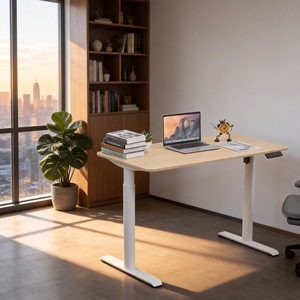 โต๊ะทำงานปรับระดับความสูงด้วยไฟฟ้า รูปทรงวงรี มอเตอร์เดี่ยว โครงโลหะเคลือบสีฝุ่น สำหรับใช้ในบ้านและสำนักงาน - Product Image 1