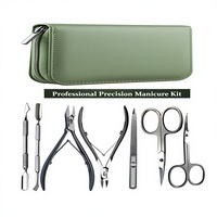 Estuche/Caja/Bolsa de Lujo Verde de Acero Inoxidable para Kit de Manicura Profesional, Cortaúñas, Alicates para Cutículas, Limas Dobles
