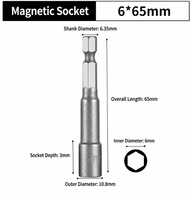 Embout hexagonal magnétique en acier allié S2 6*65mm, tige hexagonale de 1/4 pouce pour tournevis électriques et pneumatiques