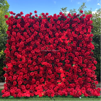 MoKtong Burgunderrote Blumenwand-Kulisse mit Luxuriösen Seidenrosen und Künstlichem Grün für Formelle Veranstaltungen und Gala-Dekoration