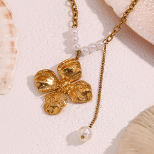 Collana elegante con ciondolo di perle imitazione fiore nuovo arrivo un pezzo placcato oro 18K gioielli in acciaio inossidabile - Product Image 6