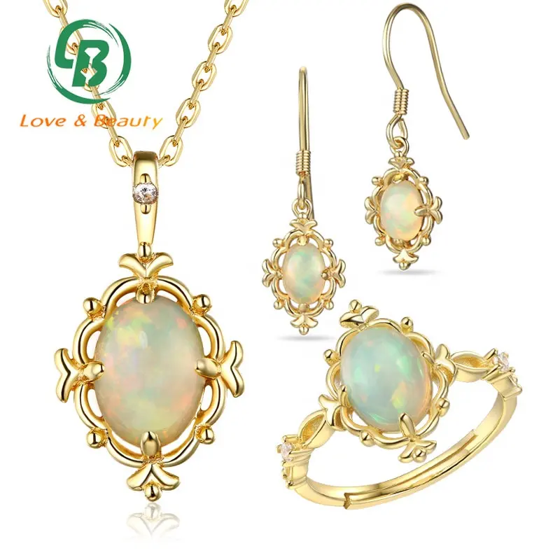 Victorian style 14K gold vintage women opal jewelry set