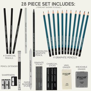 Evazar London phác thảo và vẽ Nguồn cung cấp nghệ thuật, bộ khởi động bao gồm than chì & bút chì than & gậy - Product Image 2