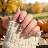 Faux ongles à presser imprimé vache cœur marron nude, longs, forme cercueil, réutilisables, 24 pièces