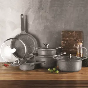 wholesale fashion design aluminum cooking cookware/kitchenware set with non stick granite stone marble coating