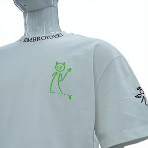 T-shirt unisexe surdimensionné en coton 100% anti-boulochage, broderie chenille 3D tricotée sur mesure de haute qualité pour hommes - Product Image 1