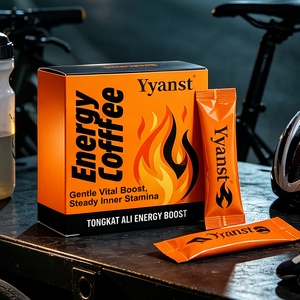 Café Energético Tongkat Ali de Marca Privada OEM, Impulso Vital Suave, Resistencia, 10g*10 Sobres, Caja con Diseño de Llama Naranja, Café Instantáneo - Product Image 2