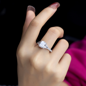 Bague en platine avec diamant taille coussin Messi Jewelry MSR-1359 pour femme - Product Image 6