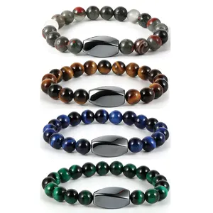 2023 New Design Fashion Jewelry Irregular Charm Natural Tiger Eye Stone White Turquoise Blue Grain Beaded Bracelets