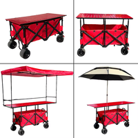 Chariot de camping pliable avec table, auvent et parapluie, chariot portable d'extérieur pliable pour plage, pique-nique et présentoir de vendeur