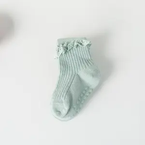 3 пары/Лот, однотонные носки для новорожденных, Нескользящие кружевные носки с рюшами для малышей, хлопковые носки для девочек и мальчиков