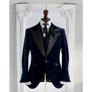 2025 Marinha De Veludo Designer Homens Ternos Smoking Noivo Casamento Festa <span class=keywords><strong>Prom</strong></span> Calças Ternos Casaco Colete Business Wear Outfit <span class=keywords><strong>3</strong></span> peças - Product Image 2