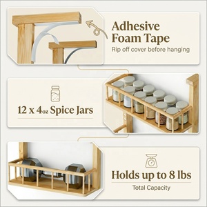 Organizzatore <span class=keywords><strong>da</strong></span> Cucina Minimalista a 3 Ripiani in Bambù, Porta Spezie <span class=keywords><strong>da</strong></span> <span class=keywords><strong>Parete</strong></span> ad Alta Capacità, Scaffale per Stoccaggio in Cucina - Product Image 3