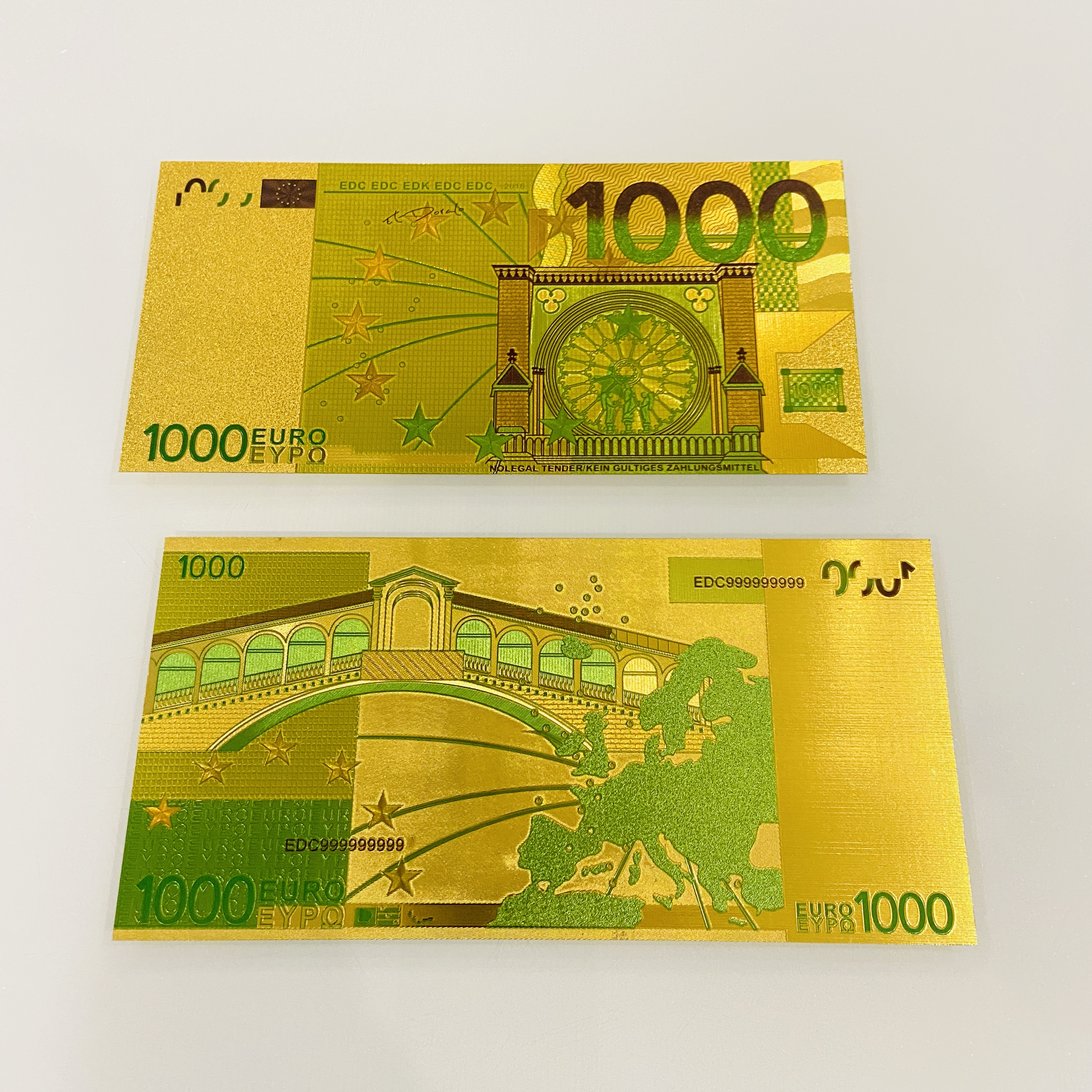 1000 Euro 24K Gold Banknote - Customizable for Collection