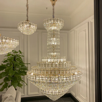 Décoration intérieure de salon de luxe post-moderne, lustre en cristal K9, éclairage suspendu en cristal doré pour escalier LED