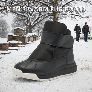 Bottes d'hiver pour hommes, dessus en fourrure et cuir, doublure en velours, bottes à la cheville légères, antidérapantes, chaudes, chaussures d'extérieur - Product Image 2