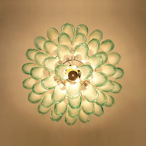 Precio de fábrica boda Hotel decorativo moderno verde LED de lujo hoja de cristal luces de araña - Product Image 5