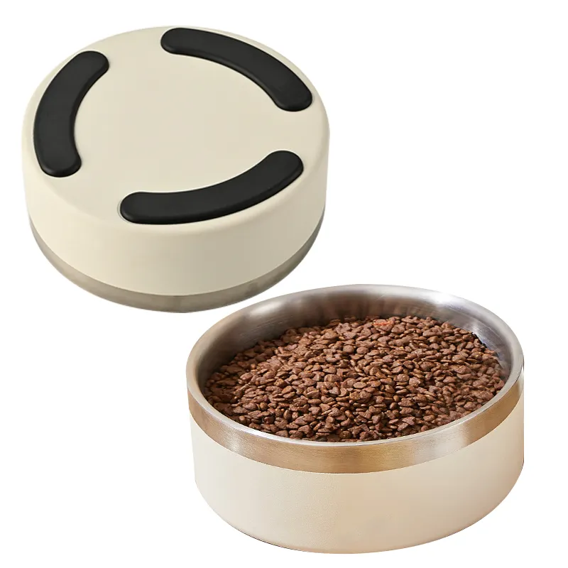 Plive Factory Custom Black Round Dog Portable Pet Feed Bowl Stainless Steel Pet Bowl For Small Animals