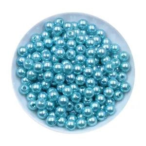 Best Selling 6mm Sky Blue ABS Plastic Loose Round Colorful Pearls Straight Hole For Jewelry Making