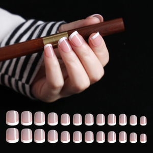 24 Stuks Roze Naakt Wit Franse Nep Nagels Kort Vierkant Valse Pers Op Nagels Kunstnagels Voor Vrouwen - Product Image 2