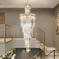 Grande lampe de plafond en cristal de luxe, longue lampe suspendue en spirale pour hall d'hôtel, villa, escalier, lustre moderne à LED
