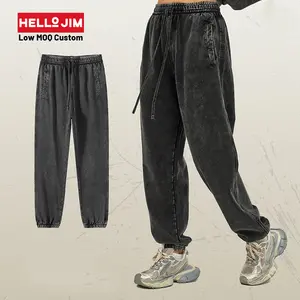 HELLO JIM Venta al por mayor de algodón Pantalones de chándal Terry en blanco streetwear heavyweight Acid Wash pantalones de chándal