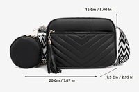 Ensemble de sacs bandoulière 2026 pour femme en cuir PU matelassé avec pompon, sangle tissée à motif chevron, pochette ronde et sac à bandoulière décontracté