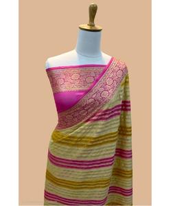 Sari de Chifón Puro Banarasi, Tejido a Máquina, Patrón Zari Contemporáneo, Protección Solar Tradicional, Secado Rápido, Pieza de Blusa Sin Coser - Product Image 1