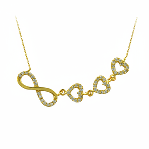 14K Solid Gold Infinity Linked <b>Heart</b> <b>Charm</b> Necklace Fine Jewelry with Zircon for Women for Wedding or Gift Handmade in Turkey - Product Image 2