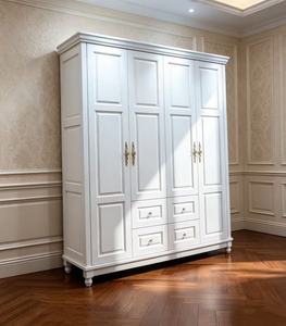 Traditional <b>White</b> Wardrobe with Raised Panel Doors and Brass Handles, 2 Drawers, Freestanding Bedroom <b>Storage</b> <b>Cabinet</b> - Product Image 6