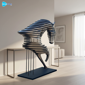 منحوتة حصان نصفية حديثة من الفولاذ المقاوم للصدأ المصقول بتصميم تجريدي للديكور المنزلي، فن حيواني مخصص - Product Image 2