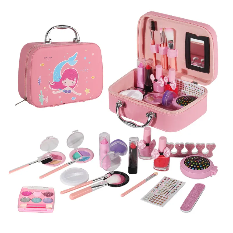 Girl Birthday Toy High Quality Wholesale Makeup Box Kit Toy for girl Mermaid Cosmetic Princess Bag