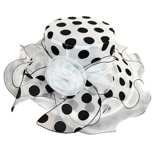 Sombrero de <span class=keywords><strong>Sol</strong></span> de Verano Estilo Británico, Elegante Sombrero de Organza para Mujer, Protección Solar, Ala Ancha, Diseño de Puntos - Product Image 6