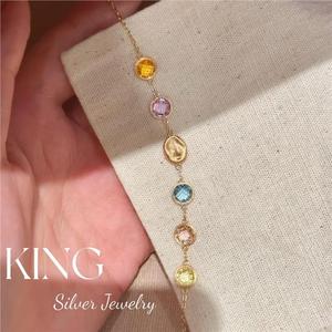 S925 Silver Gold Plated <b>Rainbow</b> Beans <b>Bracelet</b> Bezel Setting Everyday Wear - Product Image 2