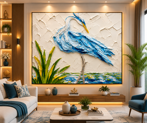 Cuadro en lienzo de garza azul moderna con alas texturizadas, arte hecho a mano, decoración de pared de naturaleza muerta, rectangular, tamaño mediano de 18 pulgadas, decoración para el hogar - Product Image 2