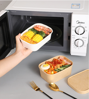 Boîte à salade rectangulaire en papier kraft pour emporter, 750 ml, avec couvercles en PP