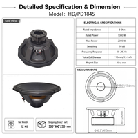 Haut-parleur de basses HD/PD1845 18 pouces en néodyme, 1000 W RMS, 2000 W de crête, 8 ohms, bobine vocale de 4,5 pouces pour système de sonorisation PA de scène