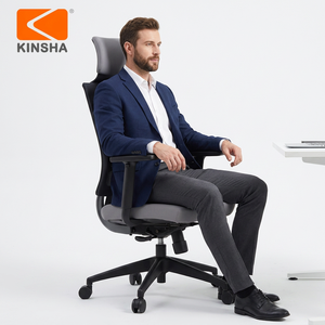 Fauteuil ergonomique moderne KINSHA avec dossier en maille, accoudoirs réglables, pivotant, appui-tête intégré, base en plastique - Product Image 1