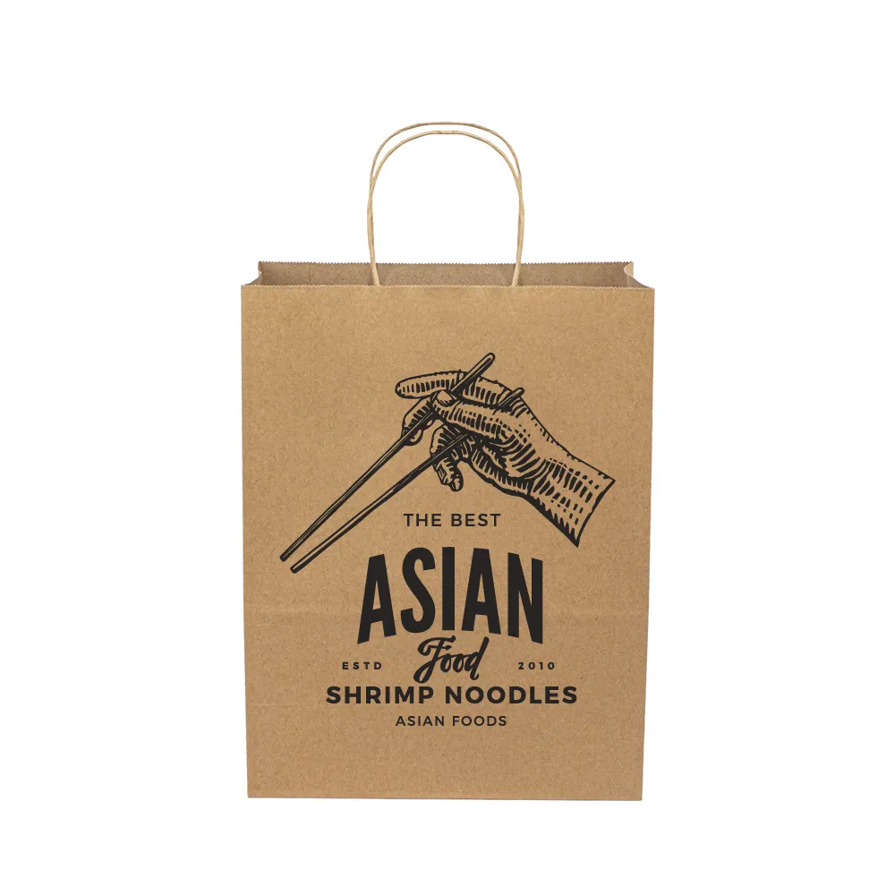 Custom Design Logo Color White Brown Food Packaging Recycled Kraft Paper Bags Twisted Handles with Your Own Logo