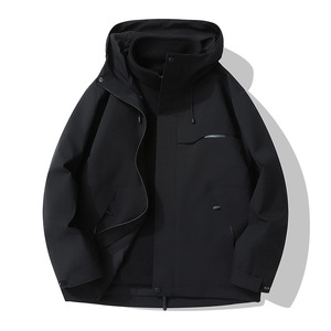 Automne hiver trois-en-un vestes d'extérieur pour hommes/femmes hydrofuge solide fermeture éclair à capuche vestes de charge coque souple XL - Product Image 5
