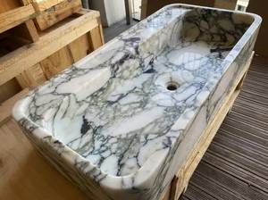 Lavabo de Mármol Calacatta Verde Hecho a Mano de Una Pieza para Baño, Encimera Personalizada, Duradero, Pulido/Acristalado - Product Image 6