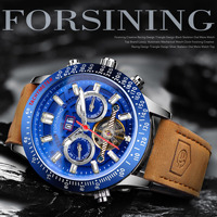 Forsining Neue Chronograph Automatik Herrenuhr Hohle Mechanische Armbanduhr Echtes Leder Herren Tourbillon Uhren für Männer