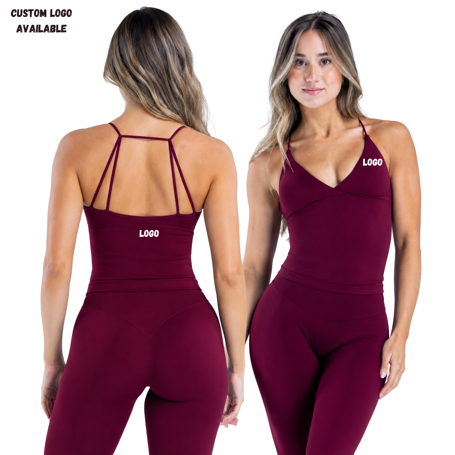 Custom Women Seamless Yoga Set Cross V Neck Tank Top High Waist V Cut Leggings Gym Fitness Sportswear 2 Piece Activewear