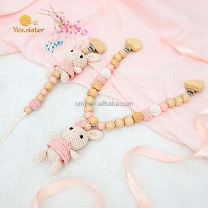 Juguete de Seguridad de Ganchillo para Niños, Conejito de Peluche Rosa, Sonajero de Madera para la Dentición, Alivio del Estrés, Bodas, Tela de Algodón, Algodón PP - Product Image 5