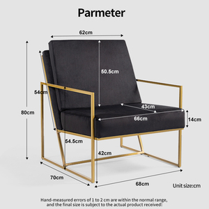 Poltrona in Velluto <span class=keywords><strong>Nero</strong></span> con Struttura in Metallo Dorato, Sedia Moderna per Soggiorno, Poltrona Singola da Salotto, Sedia Relax - Product Image 4