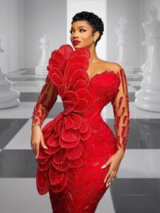 Vestido de Fiesta Rojo Personalizado Aso Ebi, <span class=keywords><strong>Vestidos</strong></span> de Graduación 2026 de Manga Larga para Mujeres Negras, <span class=keywords><strong>Vestidos</strong></span> de Noche de Talla Grande para Bodas - Product Image 3