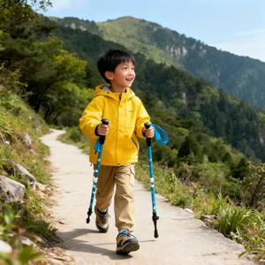 Bastones de senderismo telescópicos para niños, color azul cielo, rosa flor de cerezo, portátiles y plegables, para caminar. - Product Image 1